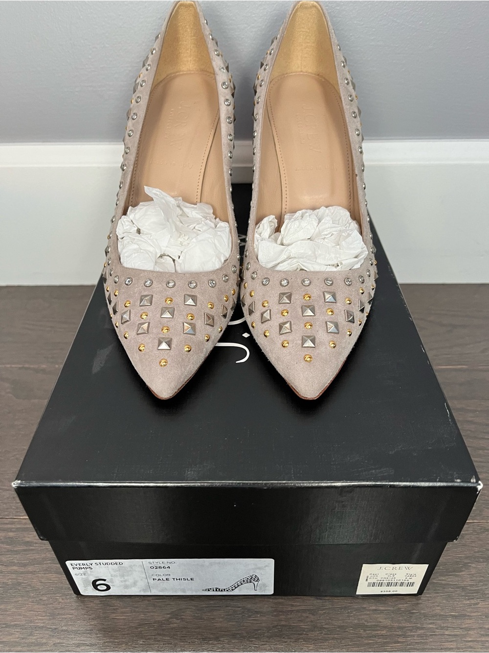 J. Crew Everly Taupe Studded Suede Pumps